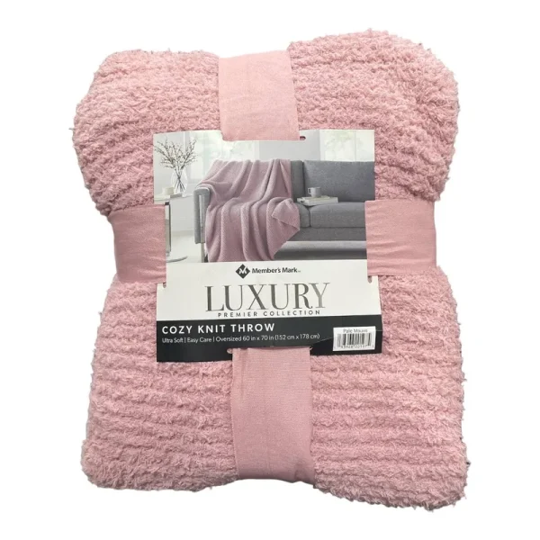Member's Mark Luxury Premier Ribbed Collection Cozy Knit Throw 60"70" in Pale Mauve