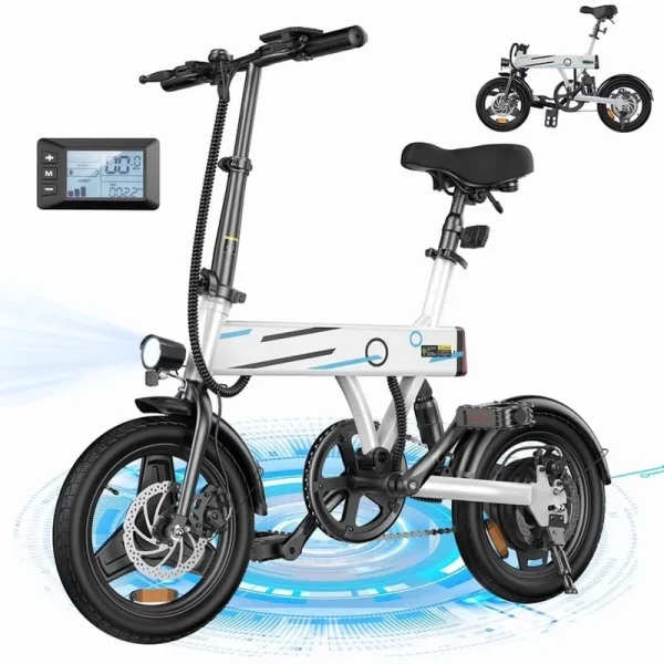 750W Peak Folding Electric Bike for Adult Teens, 20MPH 36V/7.8AH, 14" Commuter City Ebike, White
