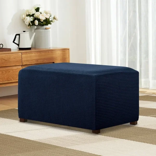 Pizarro Textured Grid Stretch Box Cushion Ottoman Slipcover The Twillery Co. Fabric: Navy