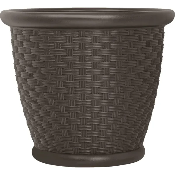 Suncast Sonora 22" Resin Wicker Planter 2-Piece Set, Java