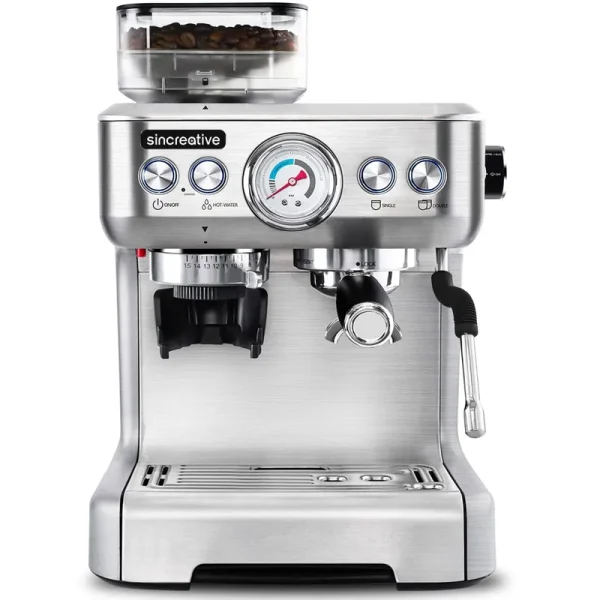 Sincreative Espresso Machine & Coffee Maker - 20Bar Semi Automatic Espresso Machine with Grinder & Steam Wand ÿ All in One Espresso Maker & Latte