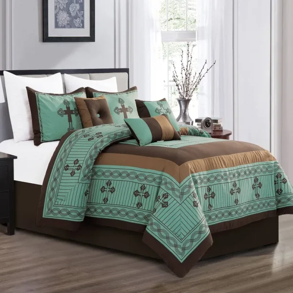 Esca Western Cross 7 Piece Comforter King, Blue