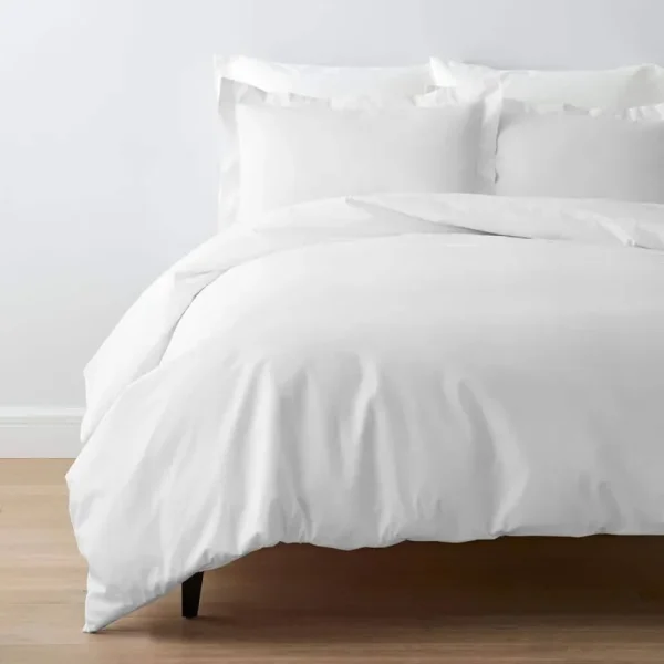 The Company Store Company Cotton White Solid 300-Thread Count Cotton Percale Queen Duvet Cover