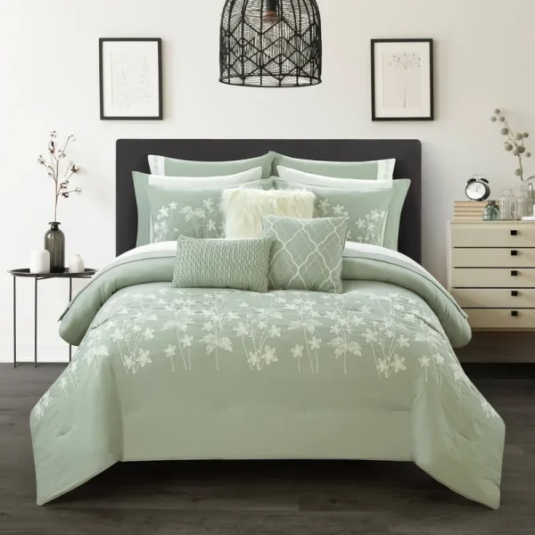 Better Homes & Gardens Sage Celine 12 Piece Pre Washed Bed in A Bag, King, Green