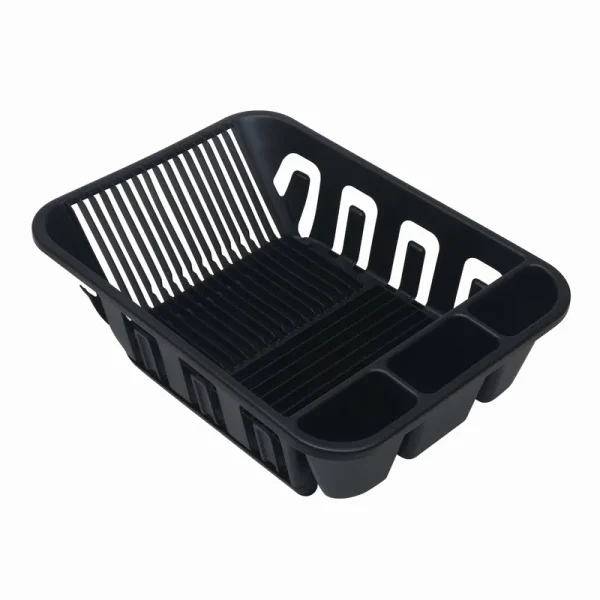 Mainstays 2 Piece Plastic Kitchen Sink Set, Dish Rack with Slide-Out Drip Tray, Black