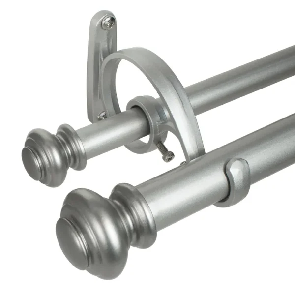Decopolitan 1 inch Urn Double Curtain Rod Set Silver
