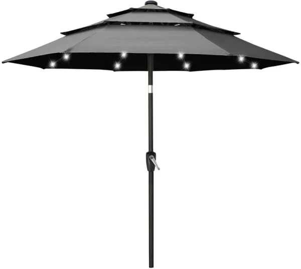 ABCCANOPY Solar LED Patio Umbrellas 3-Tiers 9ft (Dark Gray)