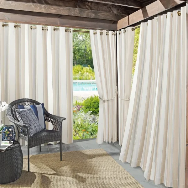 Sun Zero Valencia Cabana Stripe Indoor/ Outdoor Curtain Panel - Khaki - 54" x 84"