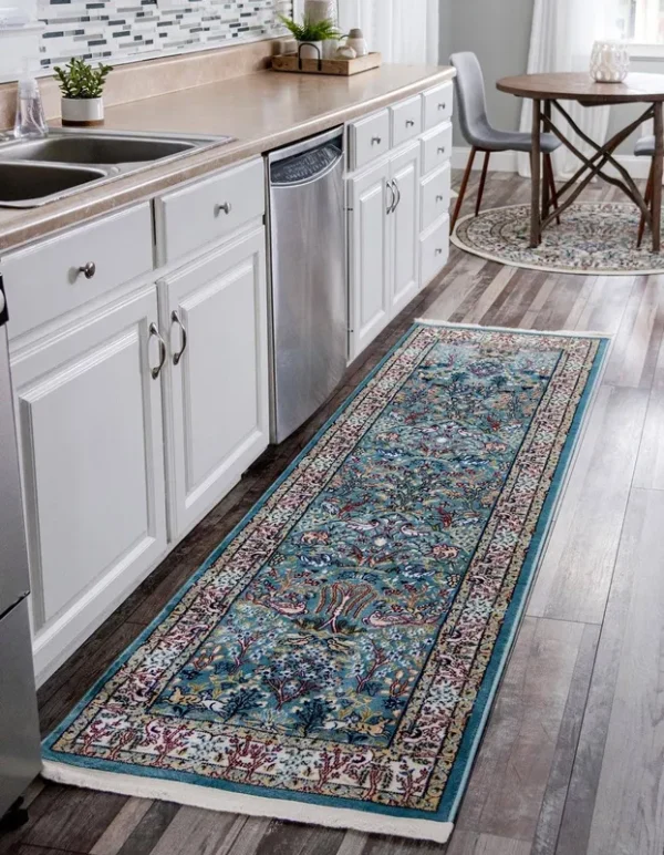 Unique Loom Nain Design 10 ft Runner Blue Floral Area Rug