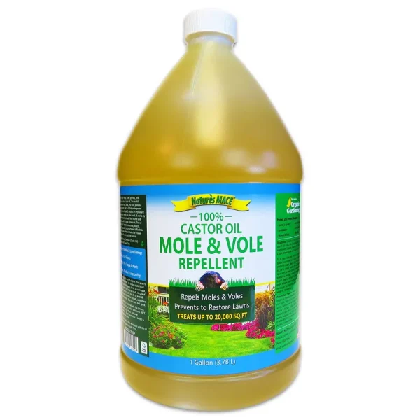 Nature's Mace Mole & Vole Repellent | 1 Gallon Pure Castor Oil Concentrate | Covers Up to 20,000 sq. ft.