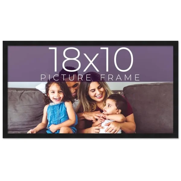 CustomPictureFrames.com 18x10 Frame Black Real Wood Picture Frame Width 0.75 Inches | Interior Frame Depth 0.5 Inches | Noir Classique Mid Century