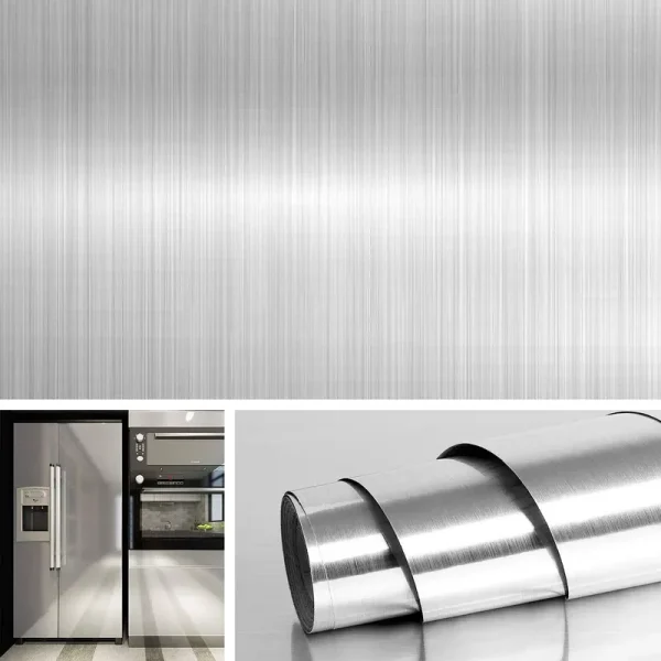 Livelynine 15.8x197 Silver Contact Paper Peel and Stick Stainless Steel Wrap for Appliances Adhesive Vinyl Kitchen Wallpaper Peel and Stick