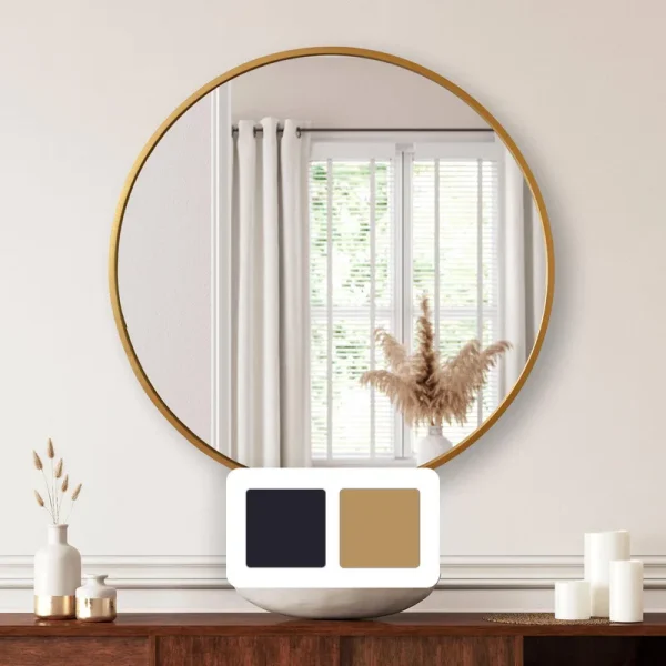 Jill Zarin 36' Elegant Round Metal Wall Mirror, Brass