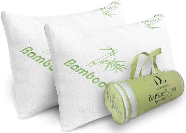 Bamboo Pillows King Size Set of 2 Shredded Memory Foam for Sleeping - Ultra Soft, Cool & Breathable Cover W Zipper Closure - Relieves Neck Pain,