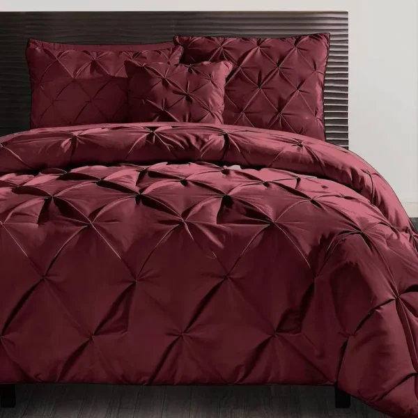 VCNY Home Carmen 4-Piece Pintuck Textured Bedding Comforter Set, Burgundy, Queen