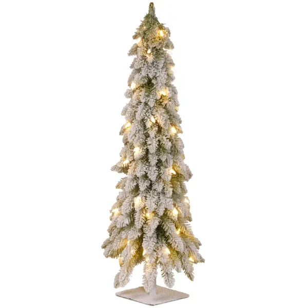 National Tree Snowy Downswept Forestree with Clear Lights 48"