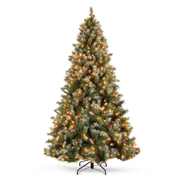 Best Choice Products 6ft Pre-Lit Pre-Decorated Pine Hinged Artificial Christmas Tree w/ 818 Flocked Frosted Tips, 58 Pine Cones, 58 Berries, 250