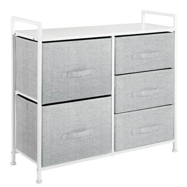 mDesign Wide Dresser Storage Tower Organizer Unit, 5 Drawers, Gray
