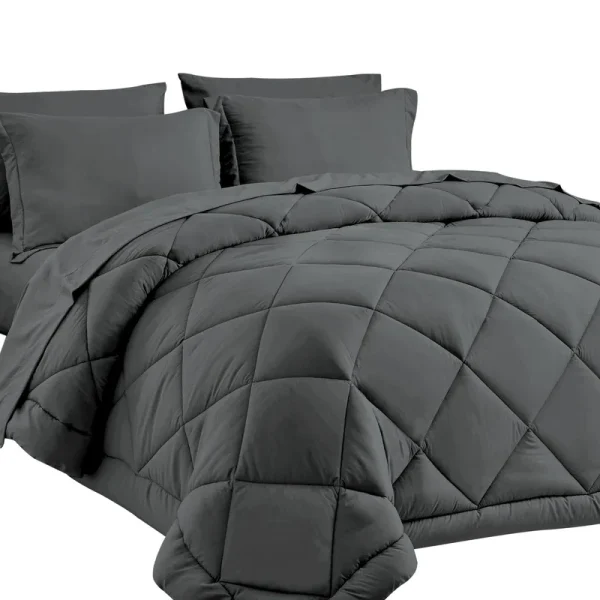 CozyLux Queen Bed in A Bag 7-Pieces Comforter Sets with Comforter and Sheets Dark Grey All Season Bedding Sets with Comforter, Pillow Shams, Flat