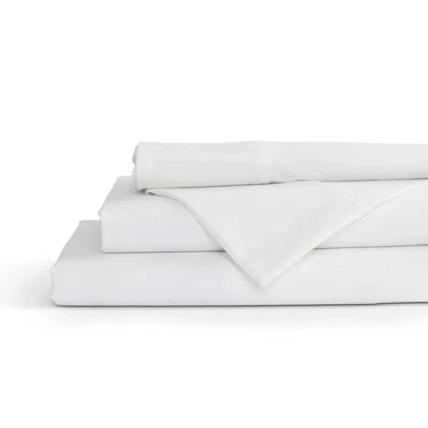 Linen Home 100% Cotton Percale Sheets Queen size, White, Deep Pocket, 4 Piece - 1 Flat, 1 Deep Pocket Fitted Sheet and 2 Pillowcases, Crisp