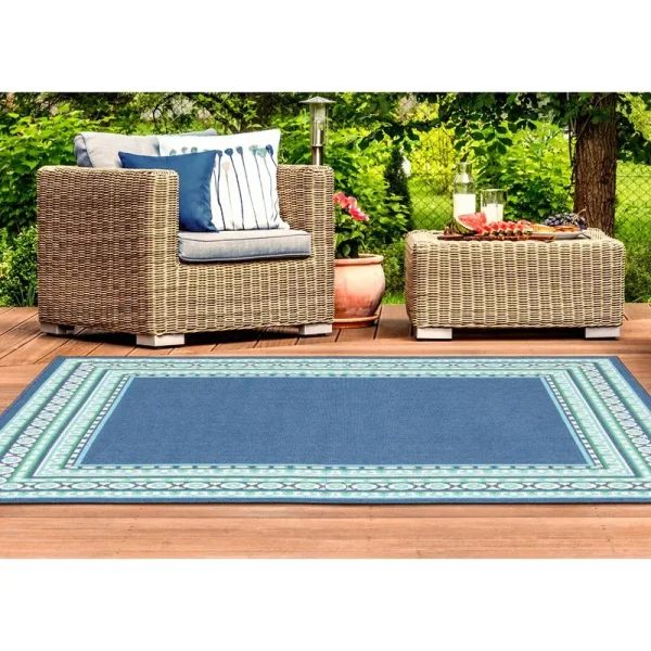 Beachcrest Home Kailani Navy/Green Indoor/Outdoor Area Rug Rug Size: Rectangle 8'6" x 13'