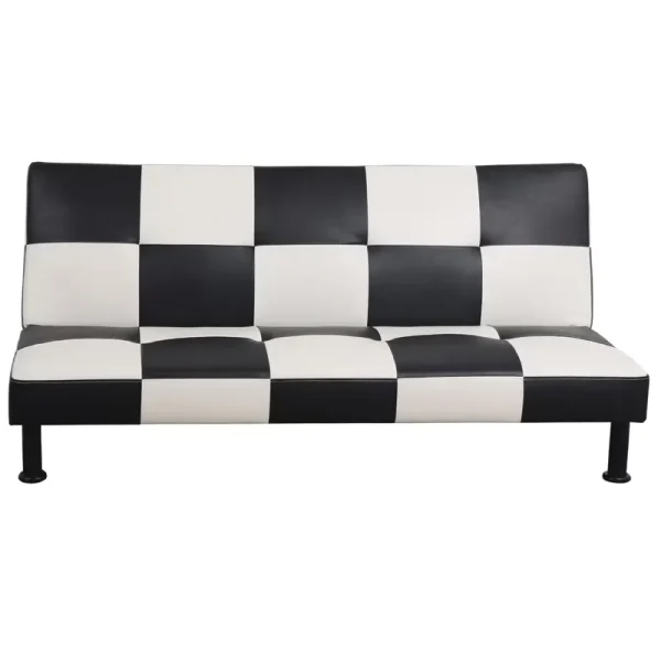 Convertible Futon Sofa Bed Leather Loveseat Adjustable Sleeper Sofa Couch for Living Room Small Apartment, Black and White
