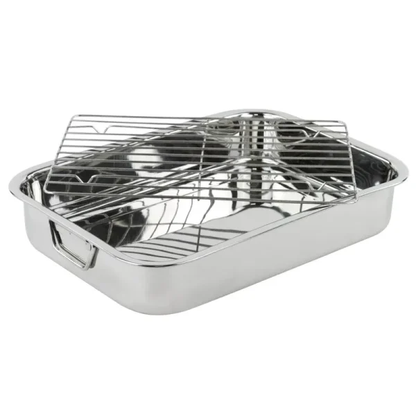 Lexi Home 7.2 Qt. 16 in. Classic Stainless Steel Roasting Pan with Roasting Rack, Silver