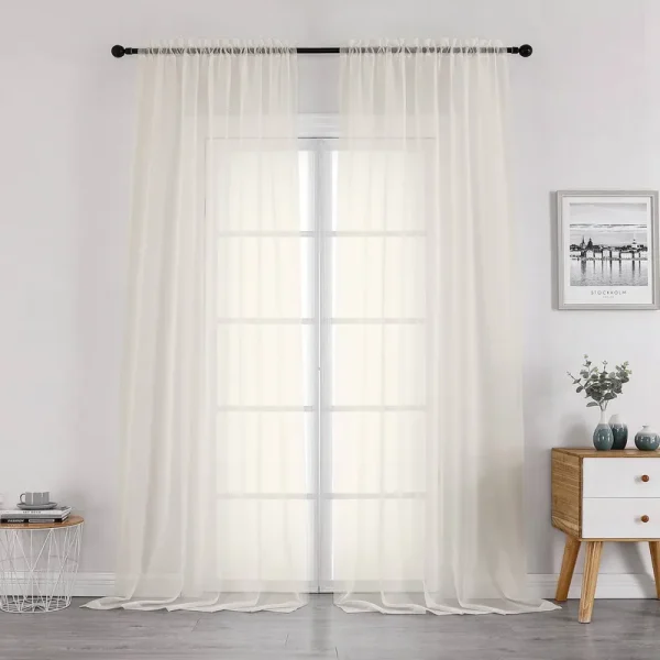 OWENIE Extra Long Sheer Curtains 120 Inches Long, Sheer Curtain, Voile Rod Pocket Panels for Bedroom and Living Room (42 x 120 Inches Long, Set of 2