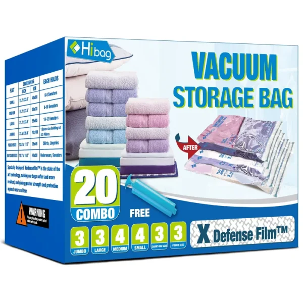 Hibag Premium Space Saver Bags, 20 Pack Vacuum Compression Bags
