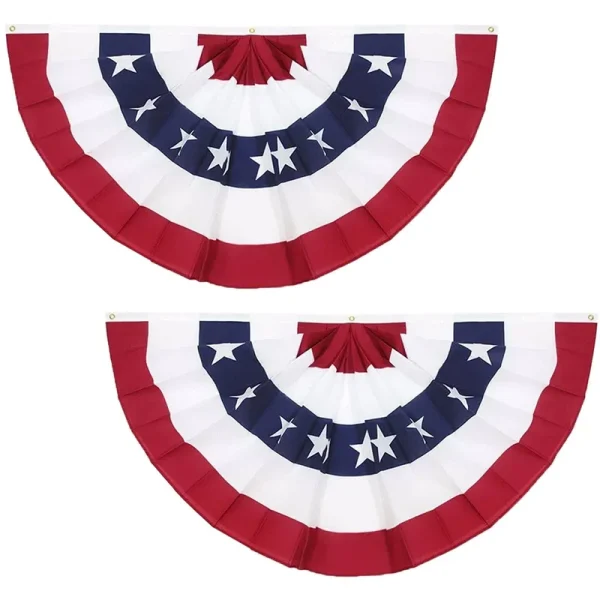 3 x 6 ft American Pleated Fan Flag, USA Patriotic Half Fan Bunting Flag, 4th of July Decorations Flags (Set of 2)