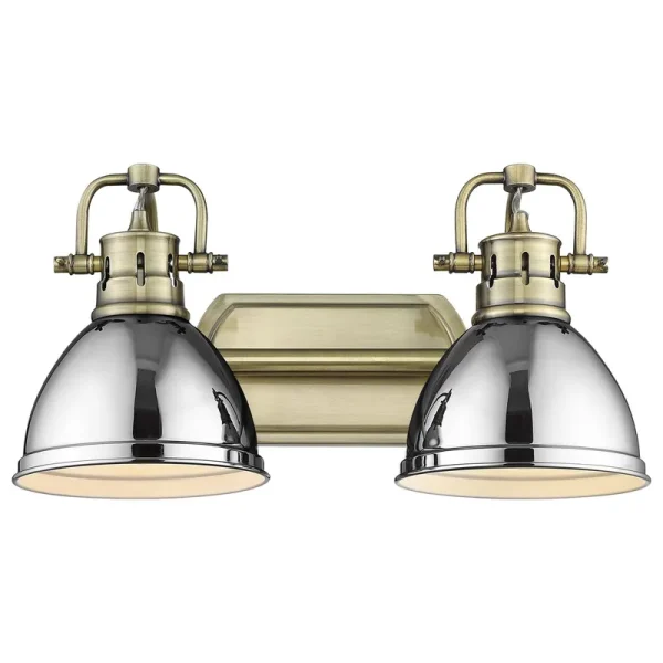 Golden Lighting Duncan 2 Light Bath Vanity Chrome Shades - Aged Brass | 3602-BA2 AB-CH