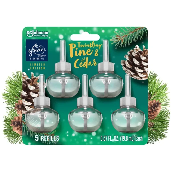 Glade PlugIns Air Freshener Scented Oil Refills - Twinkling Pine & Cedar 0.67 oz - 5 ct