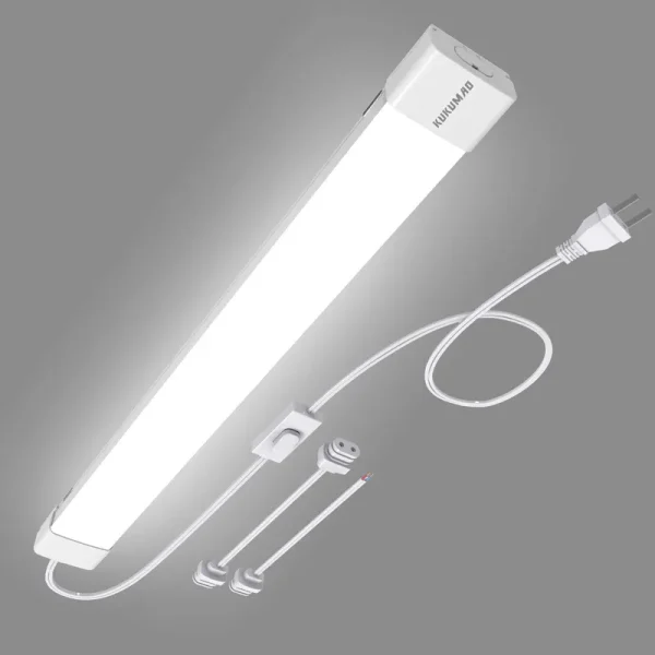 KUKUMAO 5000K LED Ceiling Light Fixture 2ft with Plug,Triproof LED Tube Light Cabinet Light,18W Linkable Ceiling Light, Closet Light for Garage
