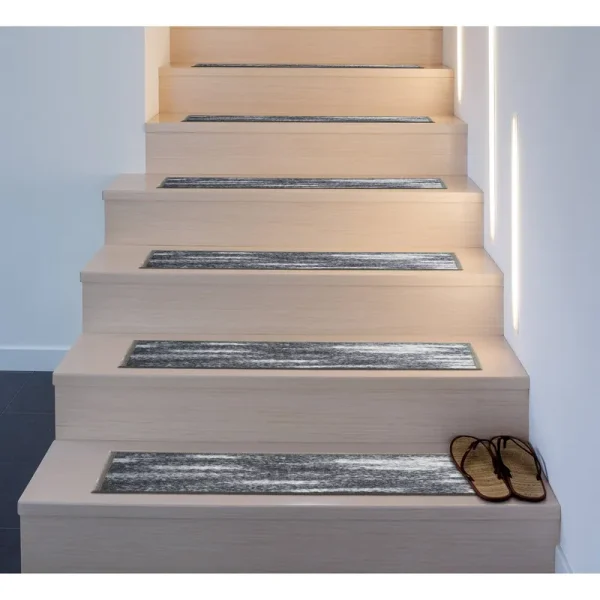 World Rug Gallery Distressed Abstract Non-Slip Stair Treads (Set of 13) 8.6" x 26" Gray