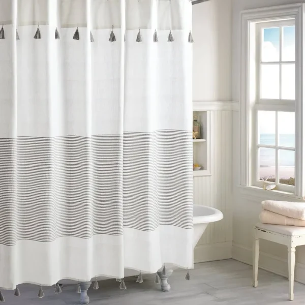 Wrought Studio Campanella Stripe Cotton Single Shower Curtain, Gray