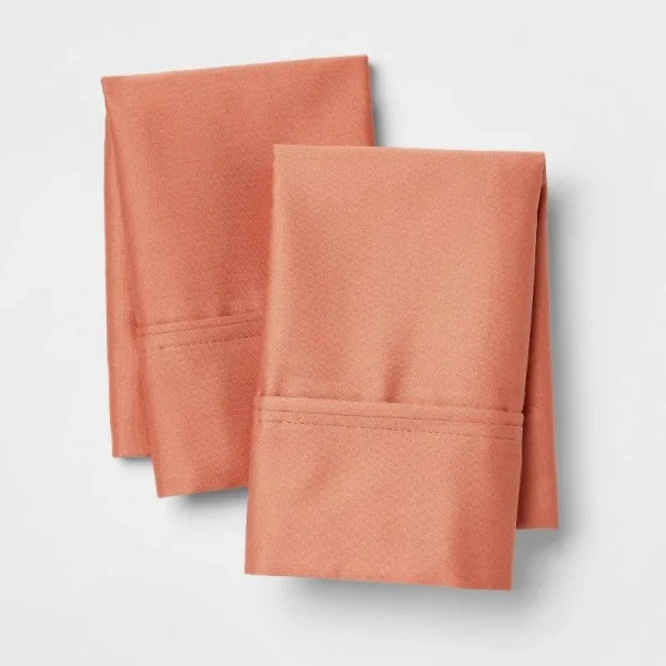 Standard 400 Thread Count Solid Performance Pillowcase Set Rust - Threshold