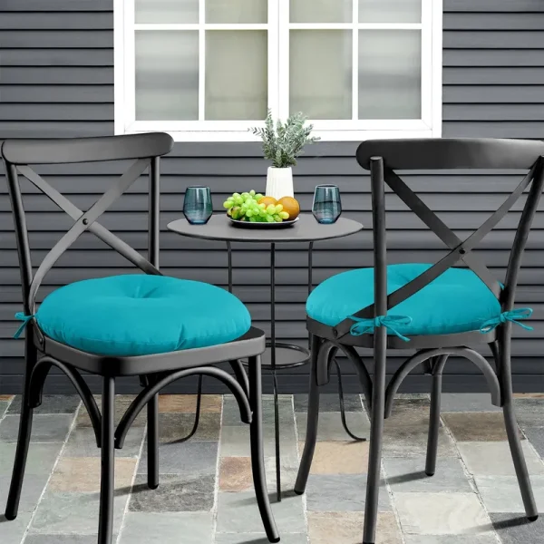 Sweet Home Collection Bistro 15" x 15" Patio Chair Tufted Cushion with Ties, Teal, 4 Pack