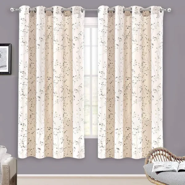 DriftAway Harper Ink Botanical Room-Darkening Curtain Panel Pair Beige 63 inchl x 50 inchw, Size: W50xL63 | Curtain