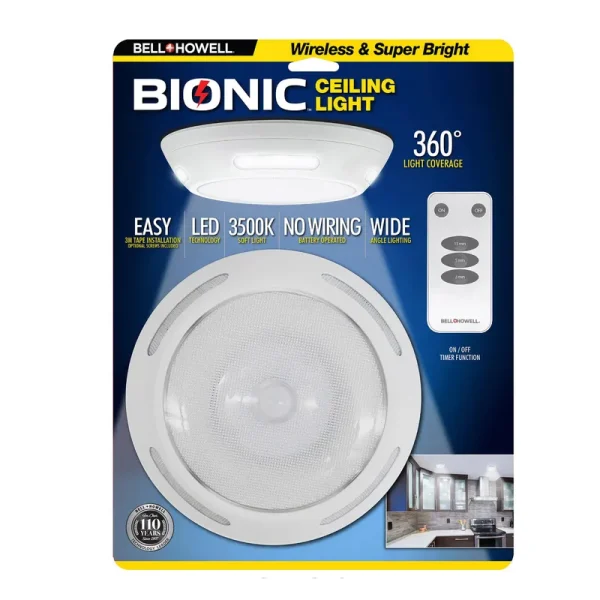 Bell and Howell Wireless Ceiling Light LED Motion Sensor Ceiling Light 360 Wide Angle Illumination Modern Style 1098