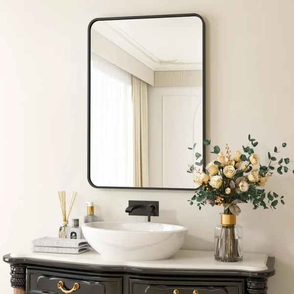 Wall Mounted Bathroom Mirror with Round Corner 20 inchx28 inch - Black, Size: 20x28 - Black