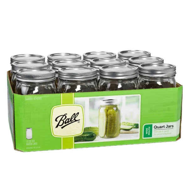 Ball Mason Jars qt. ( 32 oz ) Wide Mouth Bands and Dome Lids 12 / Box