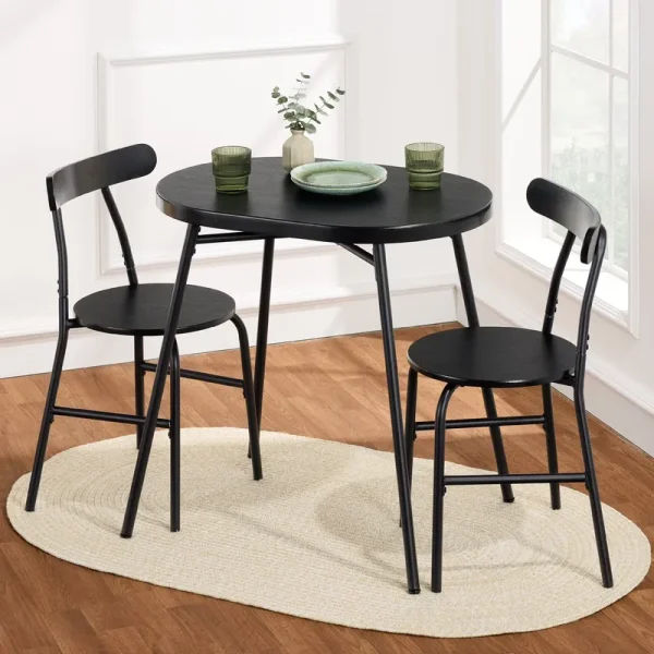 Best Choice Products 3 - Piece Modern Oval Dining Table Set, Small Kitchen Dinette W/ 2 Chairs - Black/Black