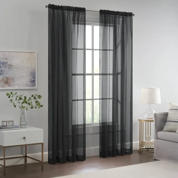 Eclipse Livia Sheer Voile Rod Pocket Curtain Panel, 59" x 95" - Black