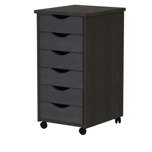 Adeptus 6 Drawer Roll Cart, Wood - Black