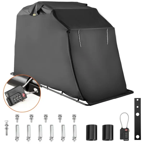 VEVOR Motorcycle Shelter Waterproof Motorcycle Cover Heavy Duty Motorcycle Shelter Shed 600D Oxford Motorbike Shed Anti-UV 106.3"x41.3"x61" Black