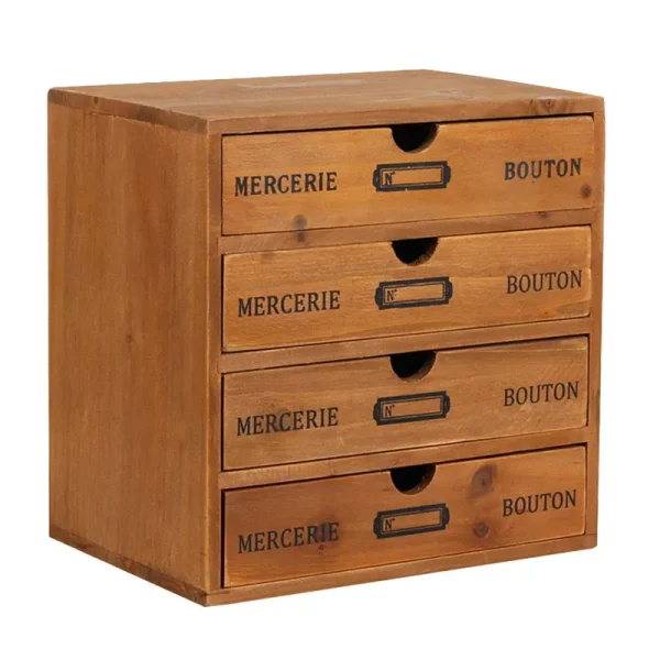 Willcome Wooden Storage Box with Drawers Portable Desktop Cabinet Organizer for Home Office Counter Craft Decor (with 4 drawer)