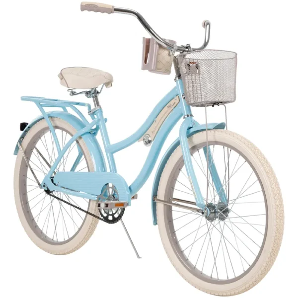 24 In. Girls Nel Lusso Women's Classic Beach Cruiser Bike. Light Blue