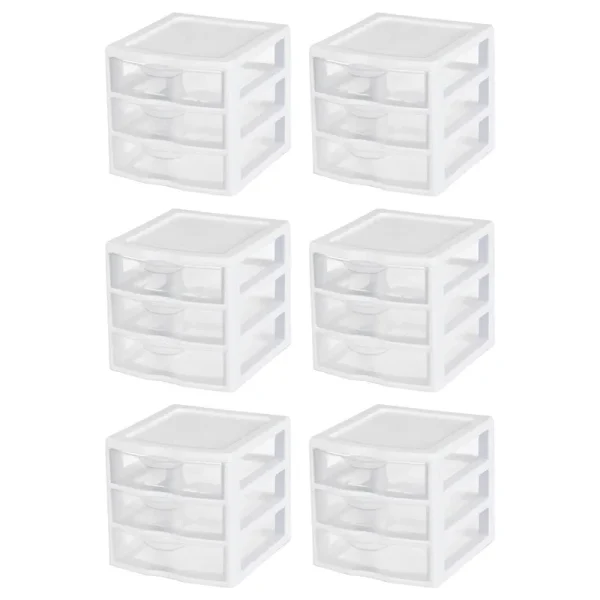 6 Sterilite 20738006 Small Compact Countertop 3 Drawer Desktop Storage Unit