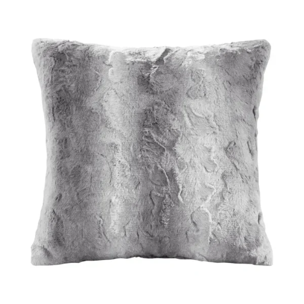 Madison Park Grey Zuri Faux Fur Square Pillow