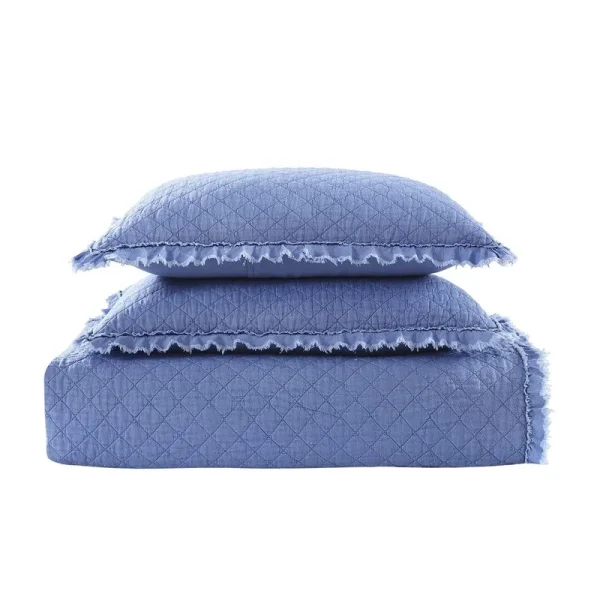 Deniaud Reversible Quilt Set Birch Lane Color: Cobalt Blue, Size: Queen Quilt + 2 Standard Shams